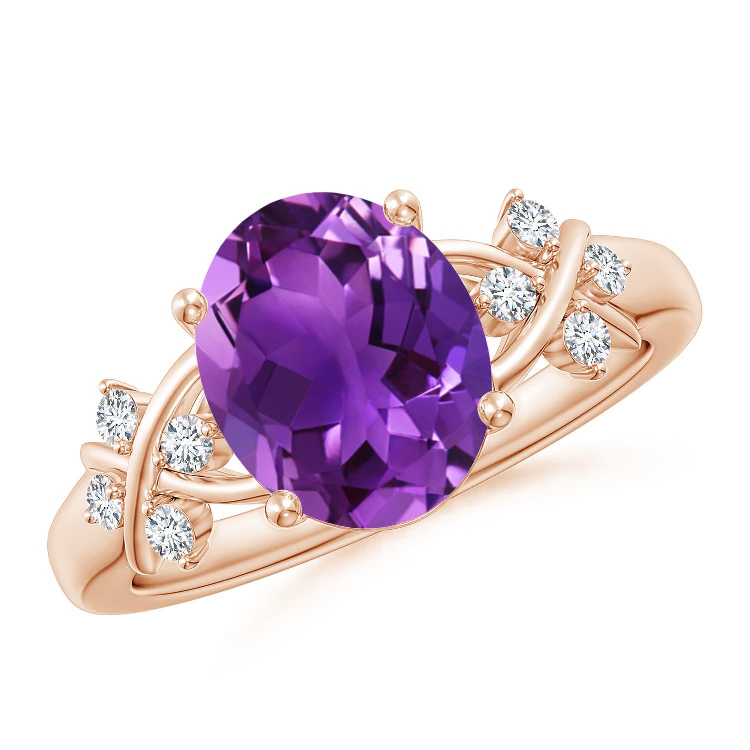 Angara natürlichen Solitär Oval 2,28 ct Amethyst Ring mit Diamanten 14K Solid Gold im Angebot 1
