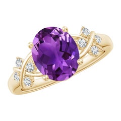 Angara natürlichen Solitär Oval 2,28 ct Amethyst Ring mit Diamanten 14K Solid Gold
