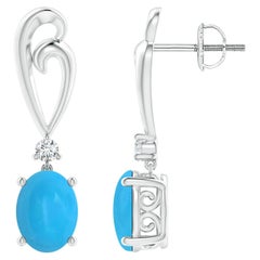 Angara Natural Solitaire Oval 2.3 ct Turquoise Swirl Drop Earrings in 14K Gold