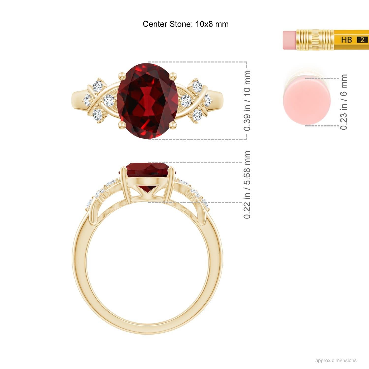 Women's Angara Natural Solitaire Oval 2.95ct Garnet Ring with Diamonds in 14K Solid Gold For Sale