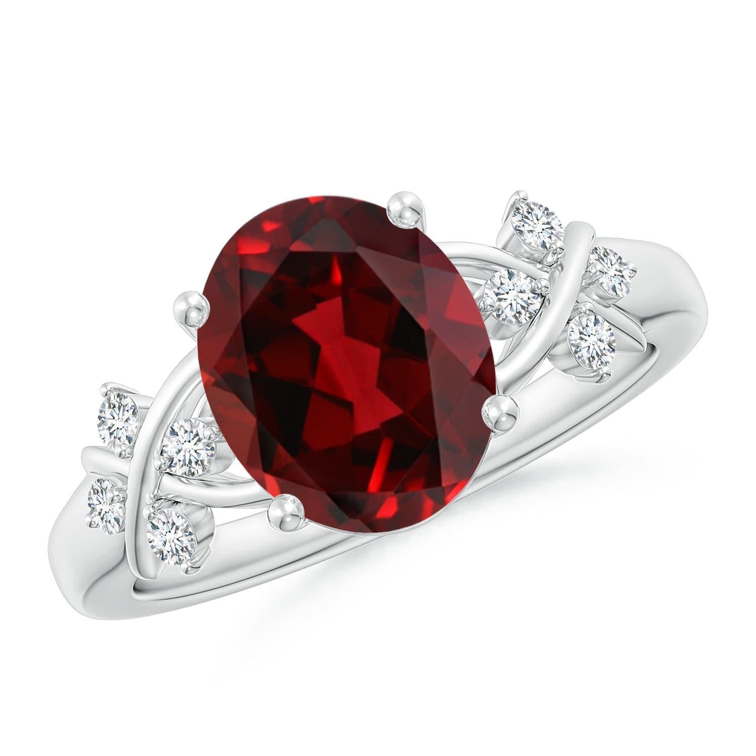 Angara Natural Solitaire Oval 2.95ct Garnet Ring with Diamonds in 14K Solid Gold For Sale 1