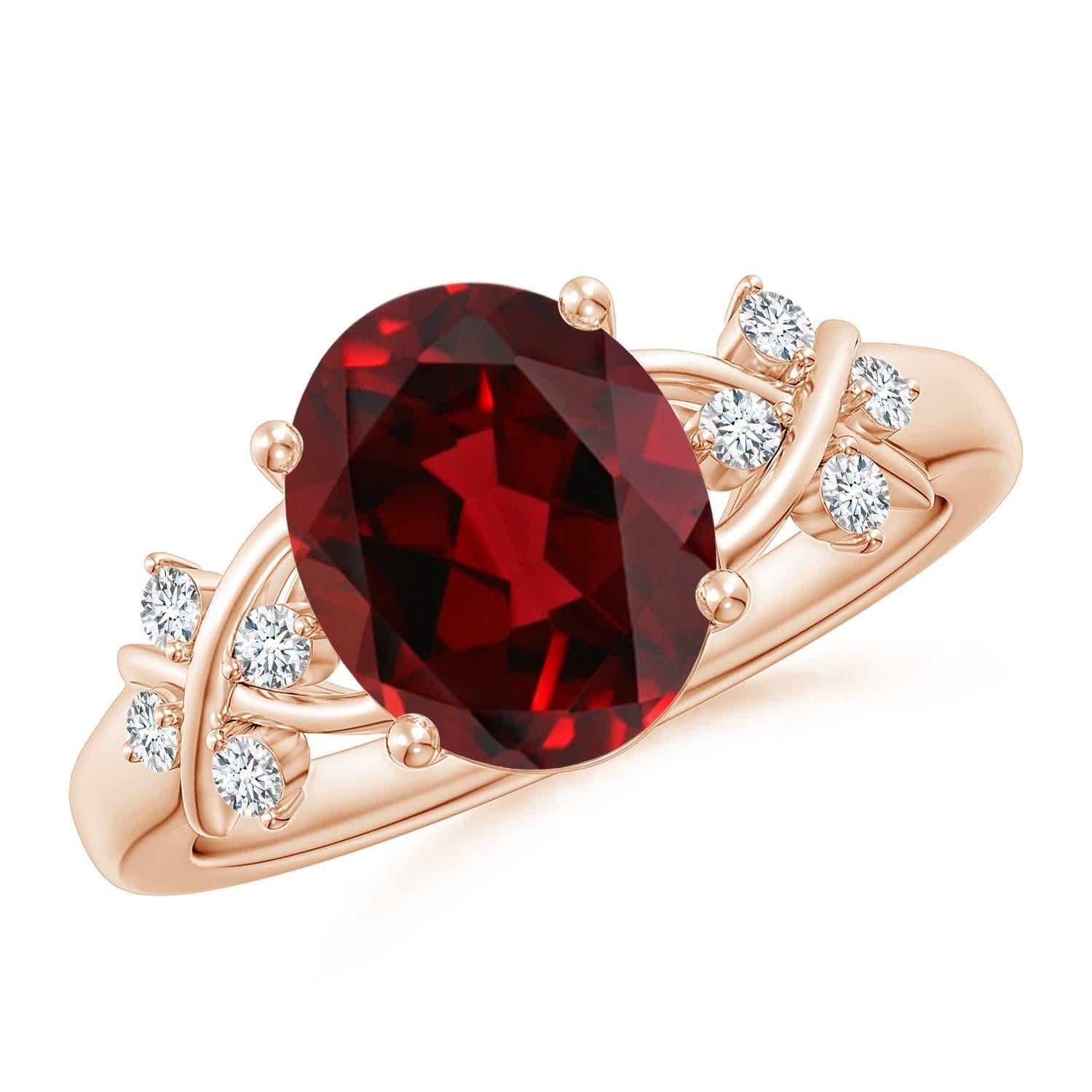 Angara Natural Solitaire Oval 2.95ct Garnet Ring with Diamonds in 14K Solid Gold For Sale 2
