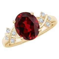 Angara Natural Solitaire Oval 2.95ct Garnet Ring with Diamonds in 14K Solid Gold