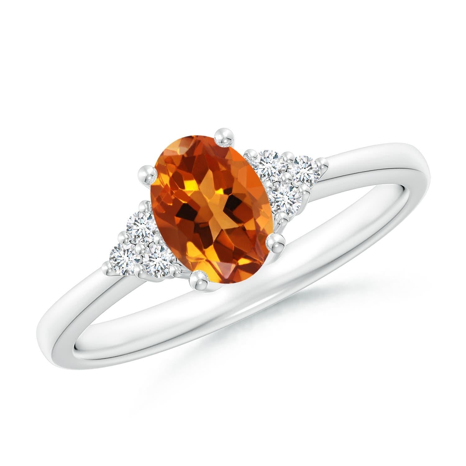 Anillo Angara de Citrino Ovalado Solitario Natural con Acento de Diamante en Oro Macizo de 14K en venta 1