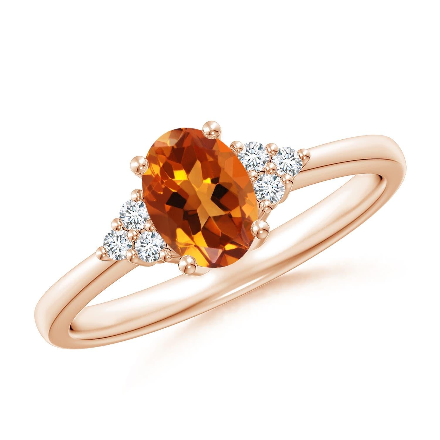 Anillo Angara de Citrino Ovalado Solitario Natural con Acento de Diamante en Oro Macizo de 14K en venta 2
