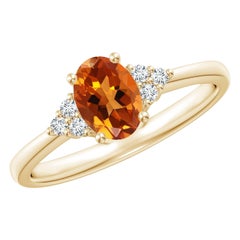 Bague en or massif 14K avec citrine ovale solitaire naturelle et accent diamantaire Angara