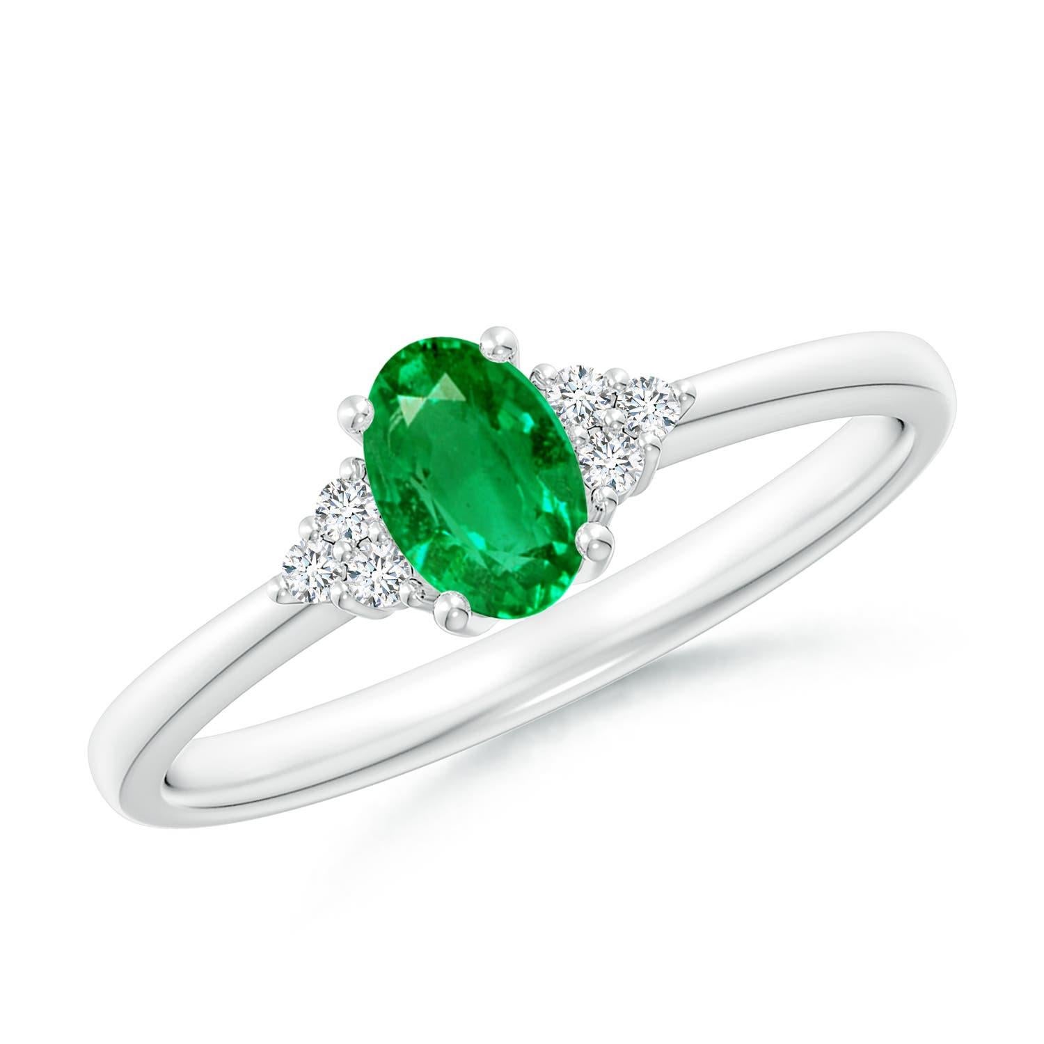 Anello Angara con smeraldo ovale solitario naturale e accenti di diamanti in oro massiccio 14 carati in vendita 2