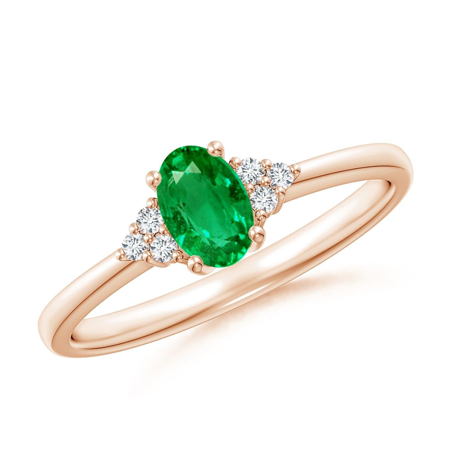 Anello Angara con smeraldo ovale solitario naturale e accenti di diamanti in oro massiccio 14 carati in vendita 3
