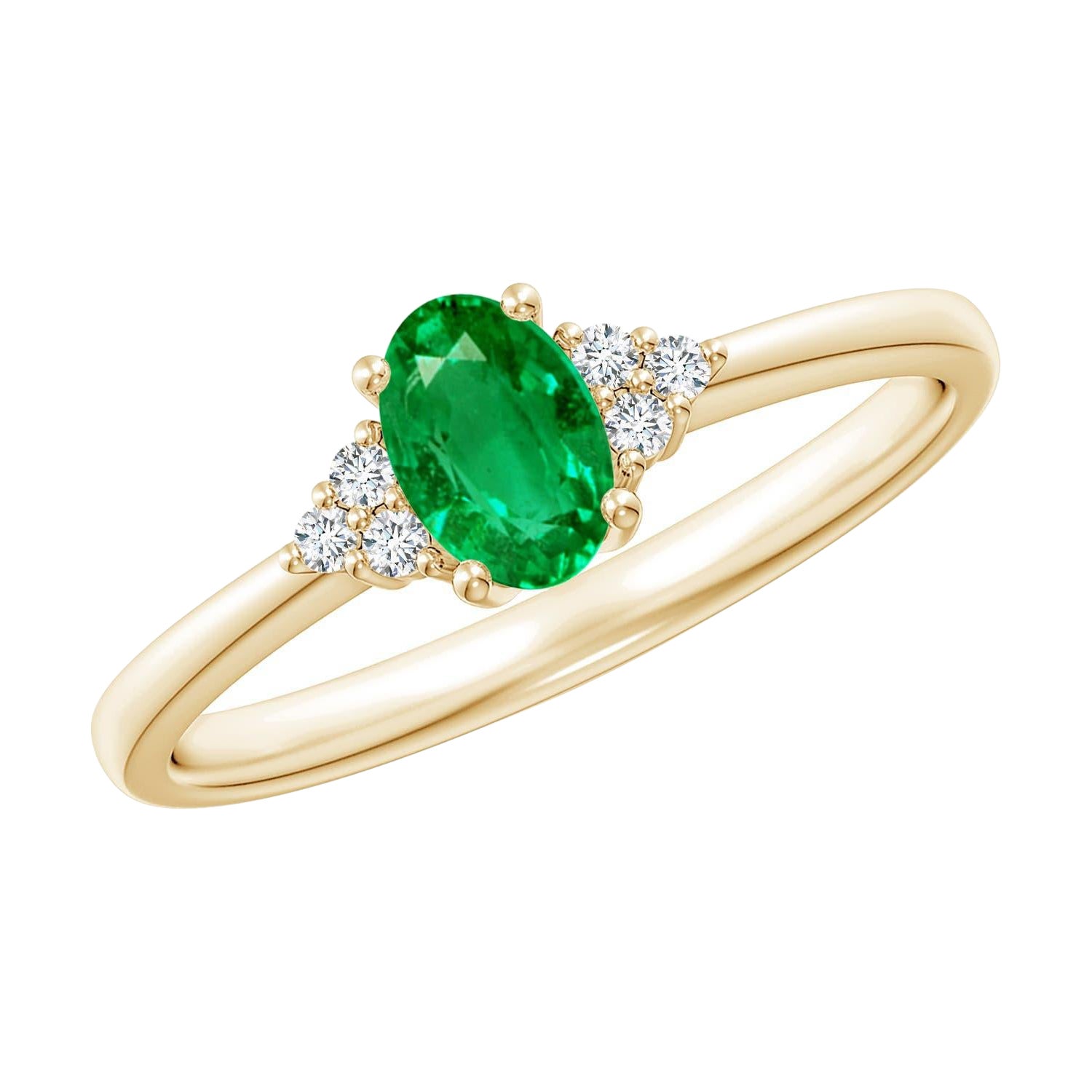Anello Angara con smeraldo ovale solitario naturale e accenti di diamanti in oro massiccio 14 carati