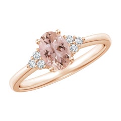 Angara natürlichen Solitär Oval Morganit Ring mit Diamant in 14K massivem Gold