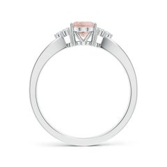 Angara Natural Solitaire Oval Morganite Ring with Diamonds in 14K Solid Gold