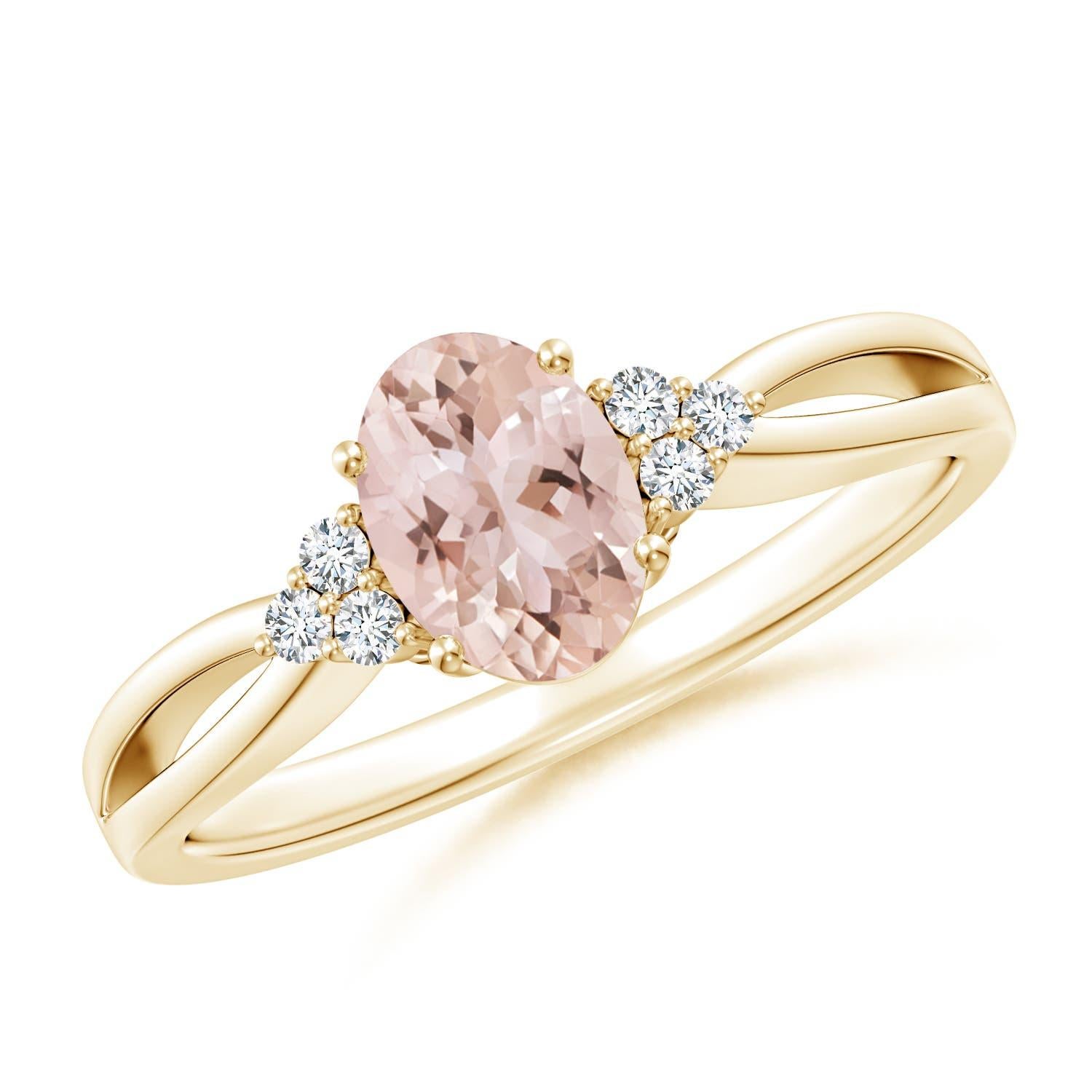 Angara natürlichen Solitär Oval Morganit Ring mit Diamanten in 14K massivem Gold im Angebot 2