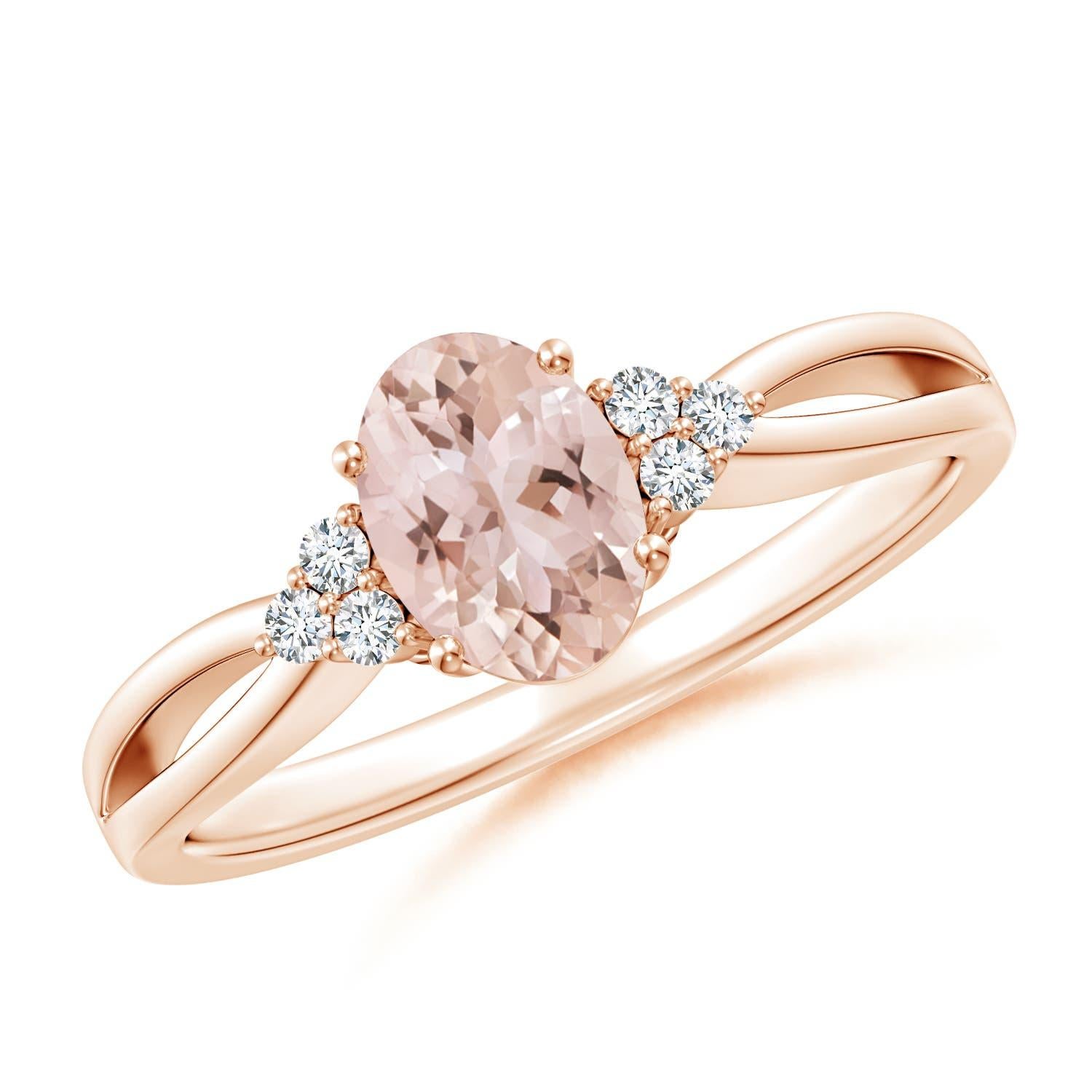 Angara natürlichen Solitär Oval Morganit Ring mit Diamanten in 14K massivem Gold im Angebot 3