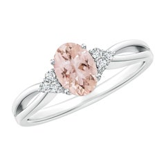 Angara Natural Solitaire Oval Morganite Ring with Diamonds in 14K Solid Gold