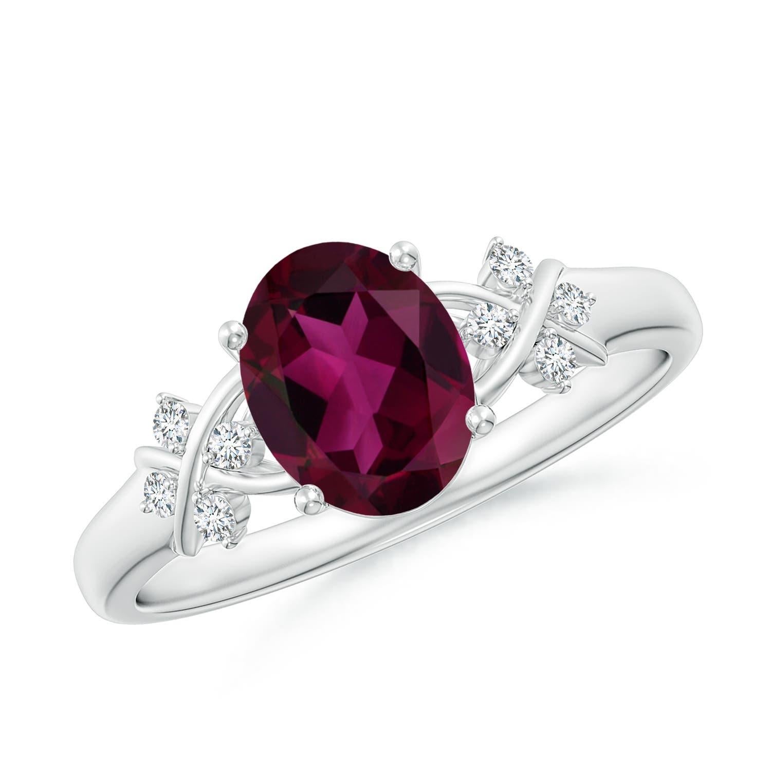 Angara natürlichen Solitär Oval Rhodolith Ring mit Diamanten in 14K massivem Gold Damen im Angebot