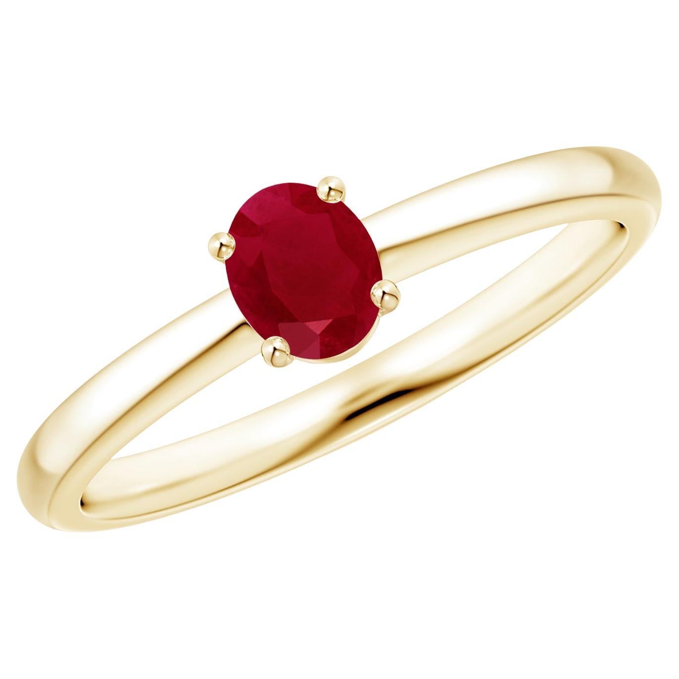 En vente :  ANGARA Bague solitaire ovale avec promesse en or jaune 14 carats et rubis de 0,40 carat