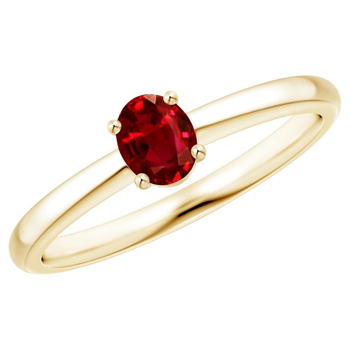 En vente :  ANGARA Bague solitaire ovale avec promesse en or jaune 14 carats et rubis de 0,40 carat