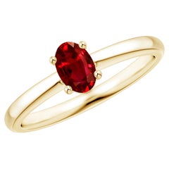 Anello Promessa con rubino ovale solitario naturale da 0,60 carati in oro giallo 14 carati di ANGARA