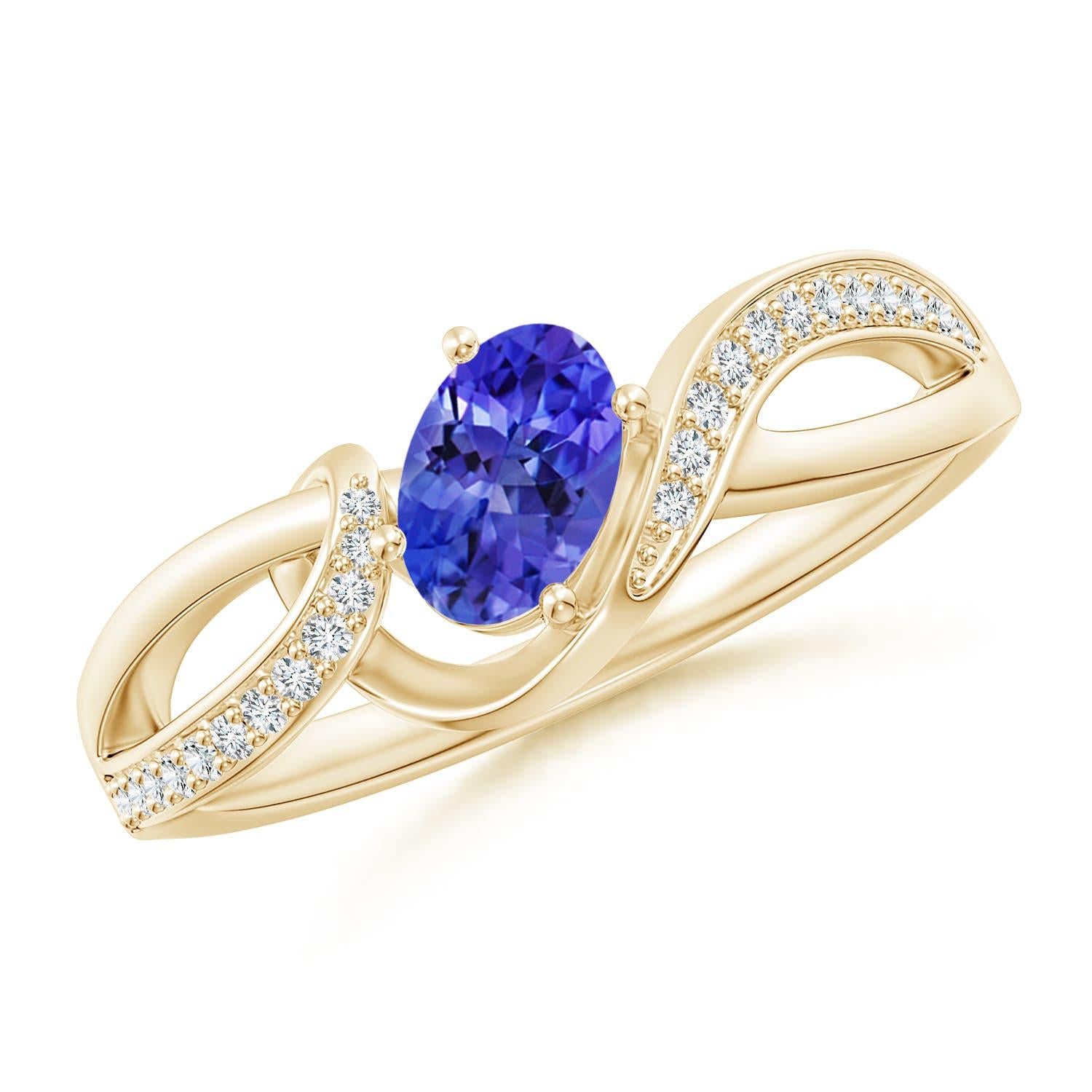 Women's Angara Natural Solitaire Oval Tanzanite Ring with Diamond in 14k Solid Gold For Sale