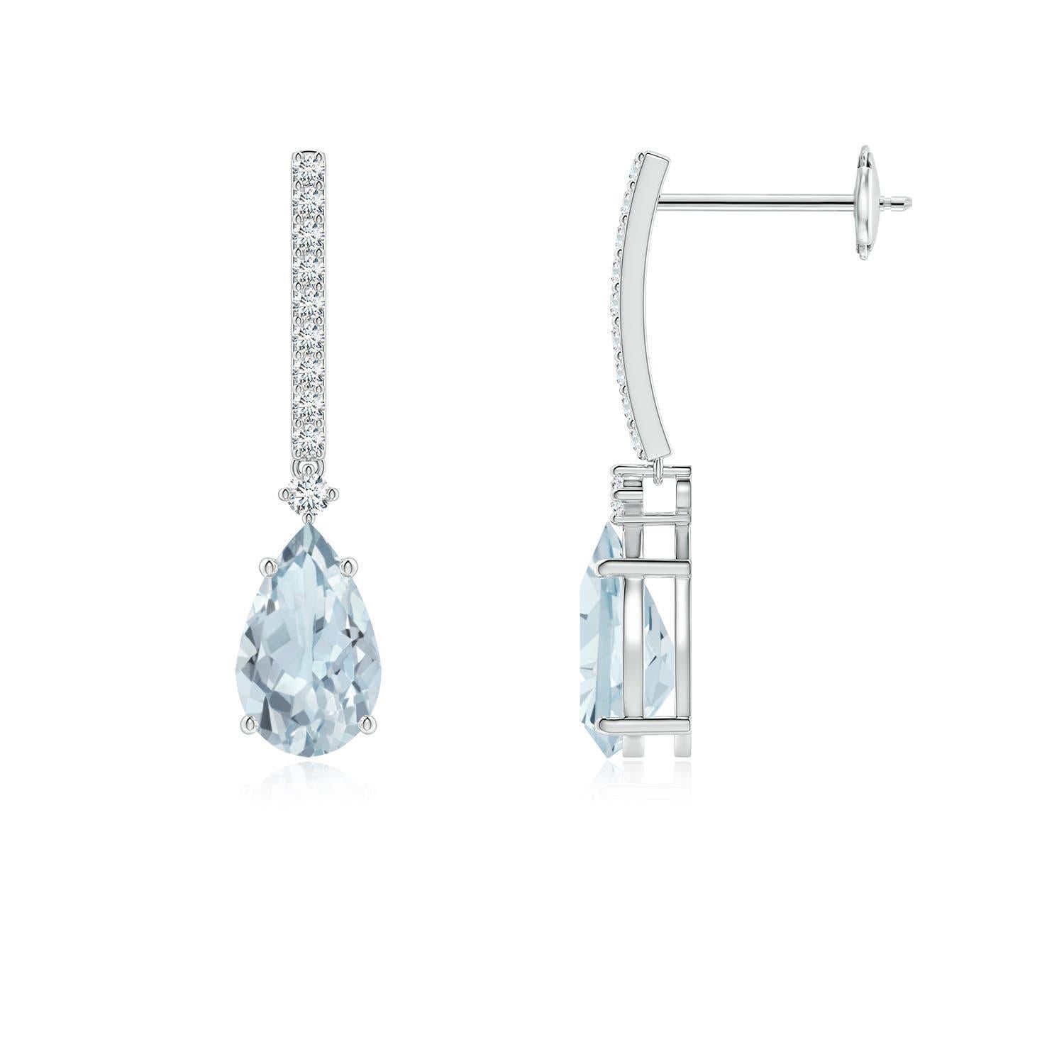 Angara Boucles d'oreilles poire solitaire naturelle 1,3 ct Aigue-marine en or massif 14K Neuf - En vente à Los Angeles, CA