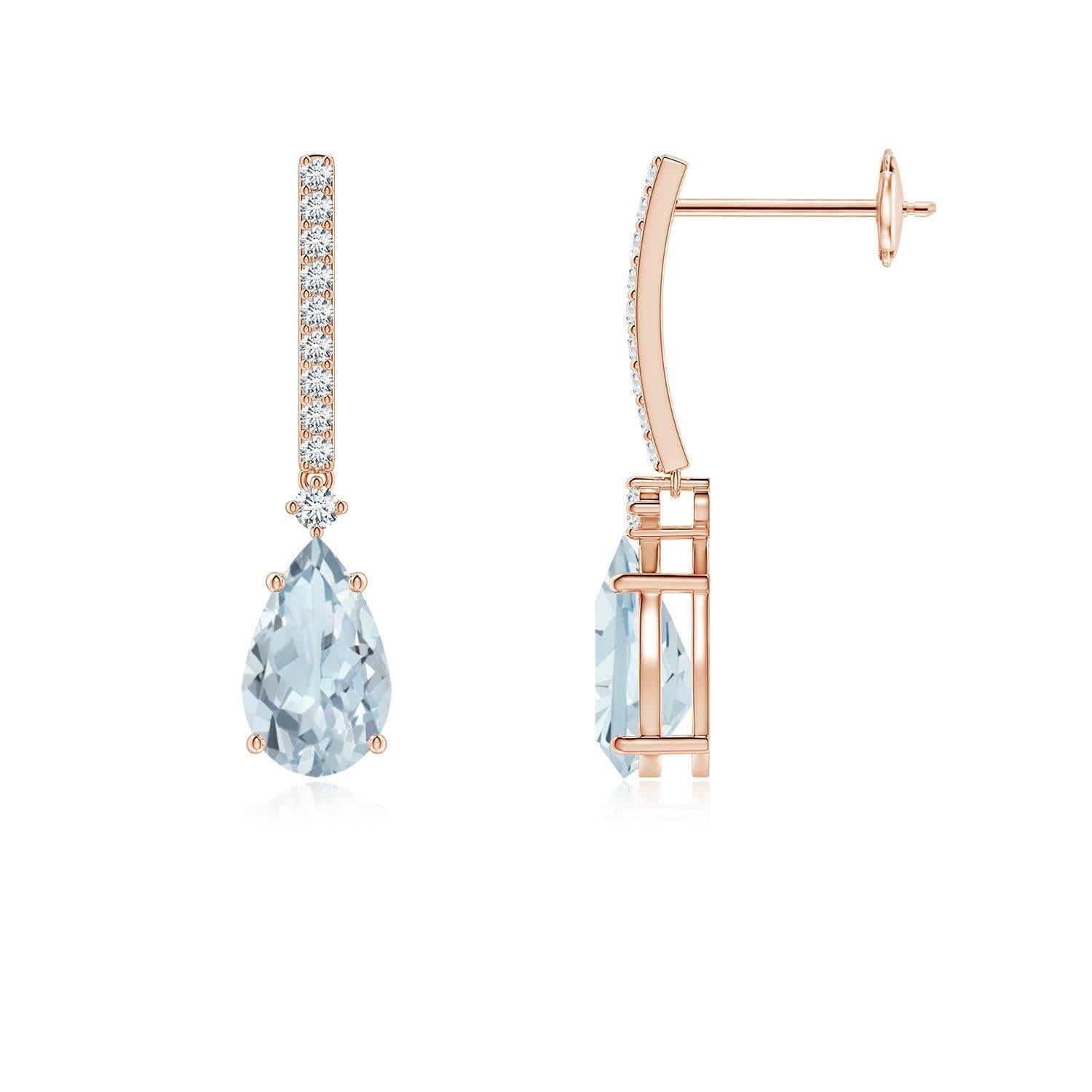 Angara Boucles d'oreilles poire solitaire naturelle 1,3 ct Aigue-marine en or massif 14K Pour femmes en vente