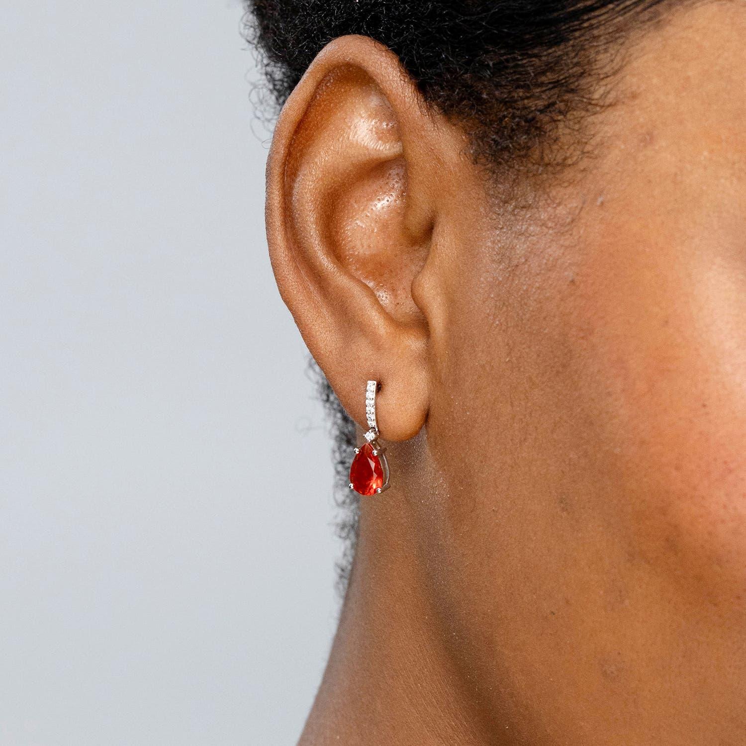 Modern Angara Natural Solitaire Pear 1.48 ct Fire Opal Drop Earrings in 14K Solid Gold For Sale