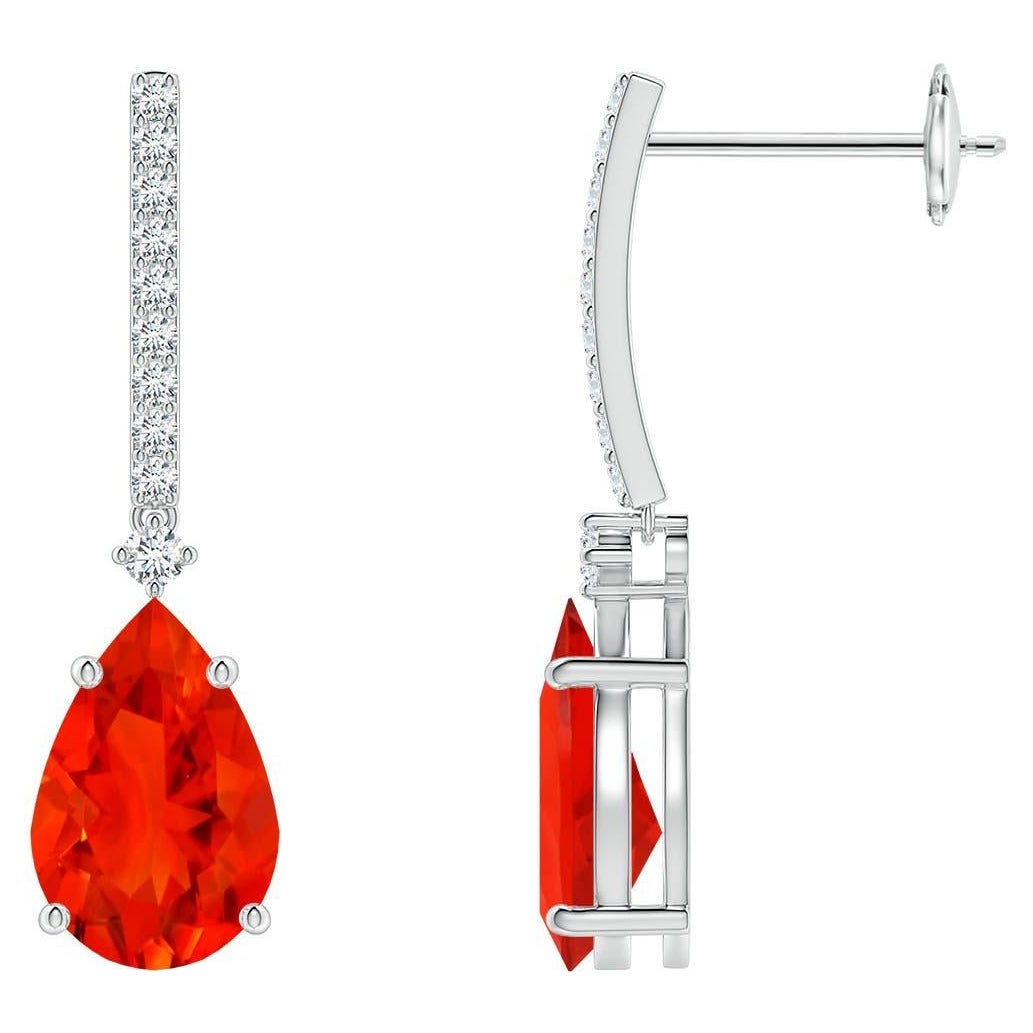 Angara Natural Solitaire Pear 1.48 ct Fire Opal Drop Earrings in 14K Solid Gold For Sale