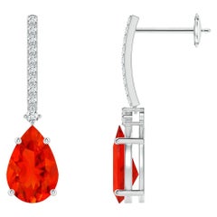 Angara Orecchini a goccia in oro massiccio 14K con pera solitaria naturale da 1,48 ct di opale di fuoco