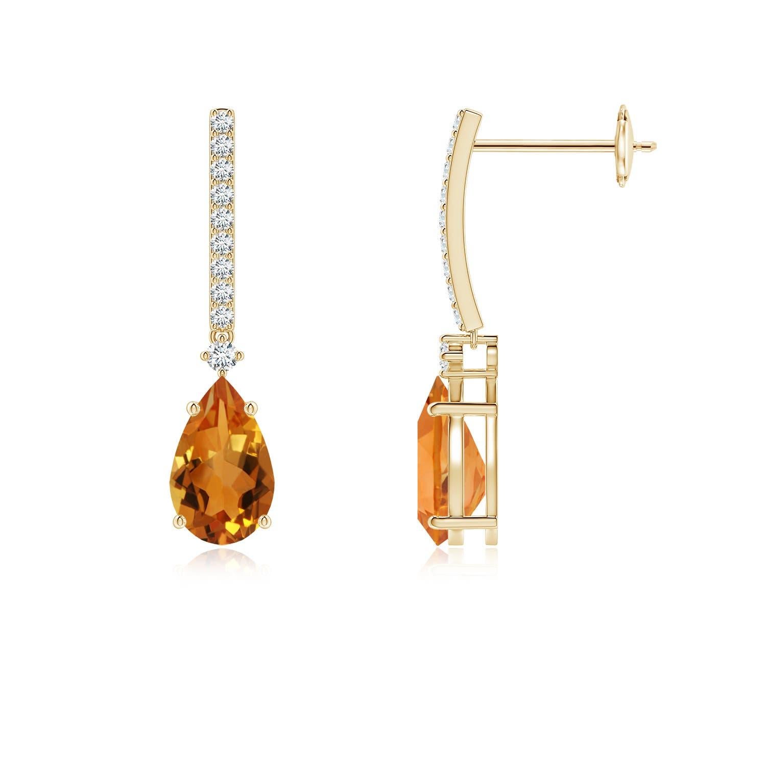 Angara Boucles d'oreilles poire solitaire naturelle 1,6ct Citrine avec diamants Or 14K Pour femmes en vente
