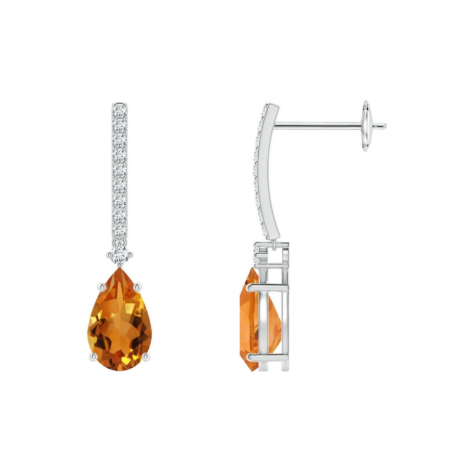 Angara Natural Solitaire Pear 1.6ct Citrine Drop Earrings with Diamonds 14K Gold