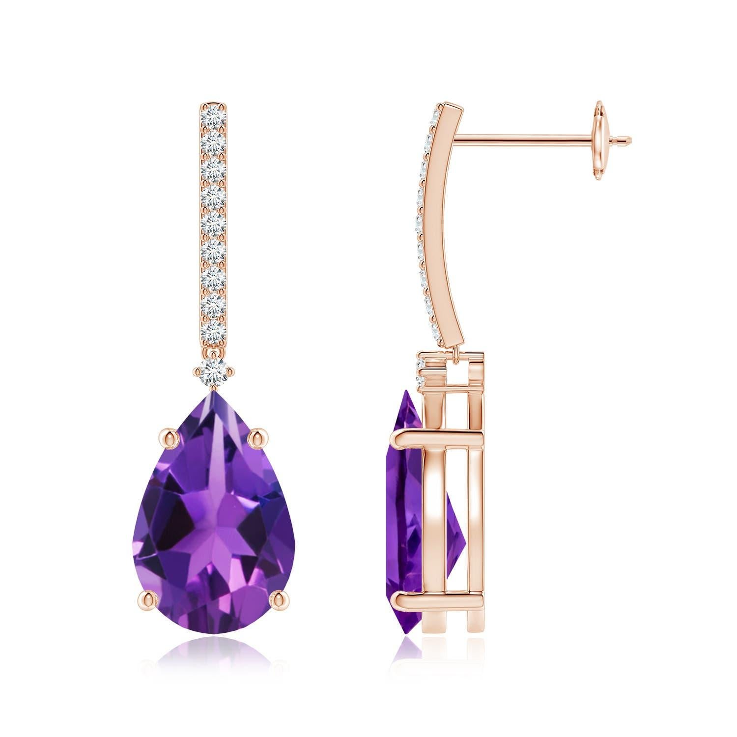 Pendants d'oreilles en or 14 carats avec améthyste poire solitaire naturelle de 5,2 carats et diamants Angara Neuf - En vente à Los Angeles, CA
