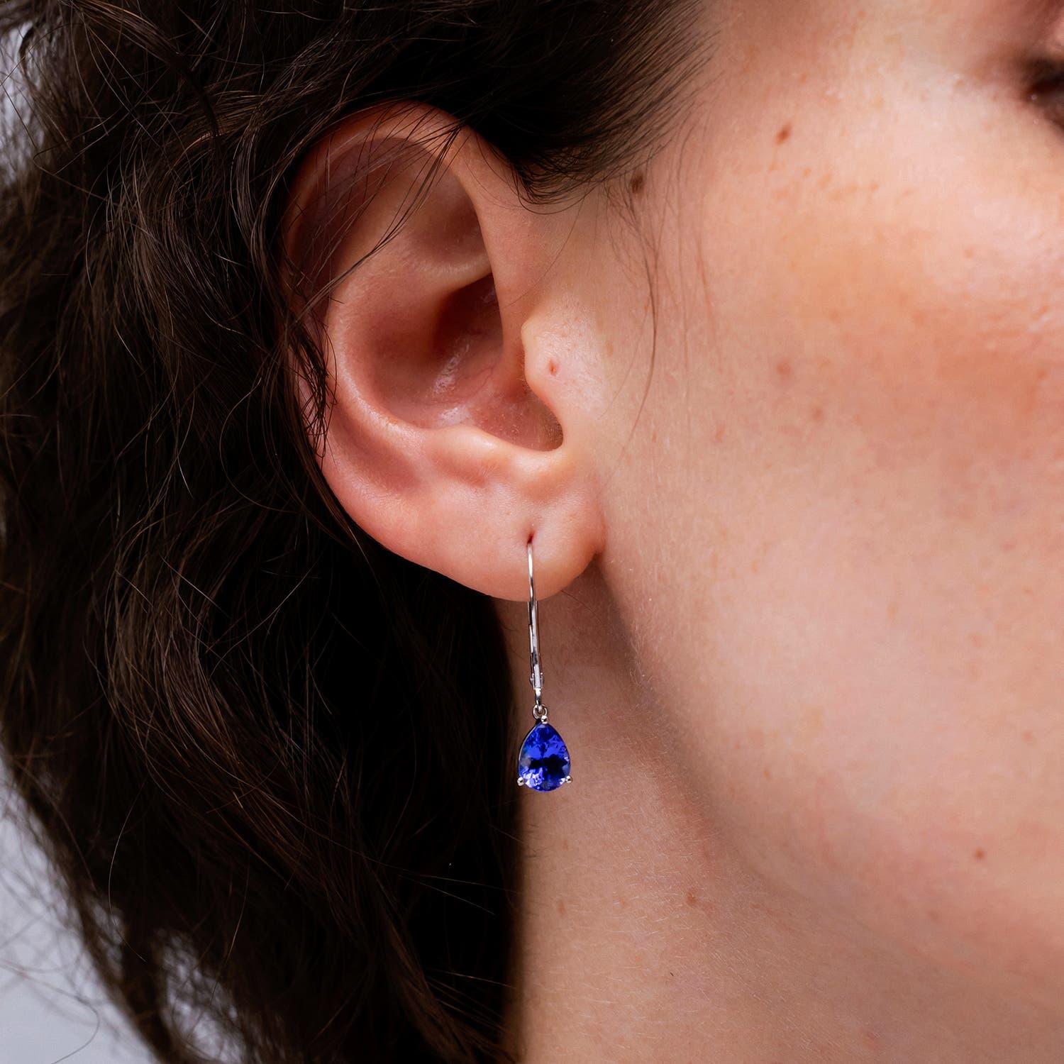 Angara natürlichen Solitär Birne Form 2,2ct Tansanit Leverback Ohrring 14K Gold (Tropfenschliff) im Angebot