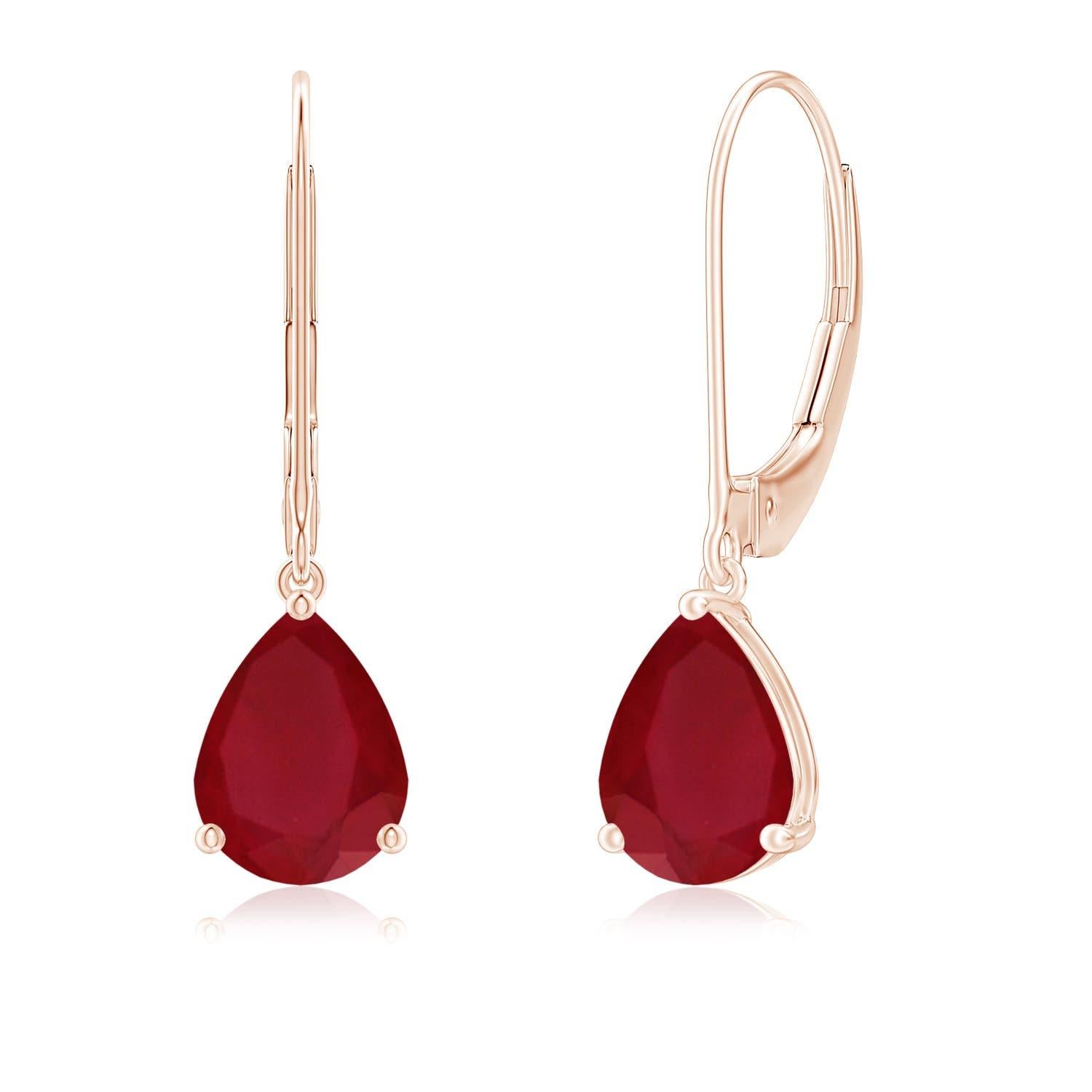 Angara - Boucles d'oreilles en or 14 carats avec solitaire naturel en forme de poire et rubis de 2,3 ct Pour femmes en vente