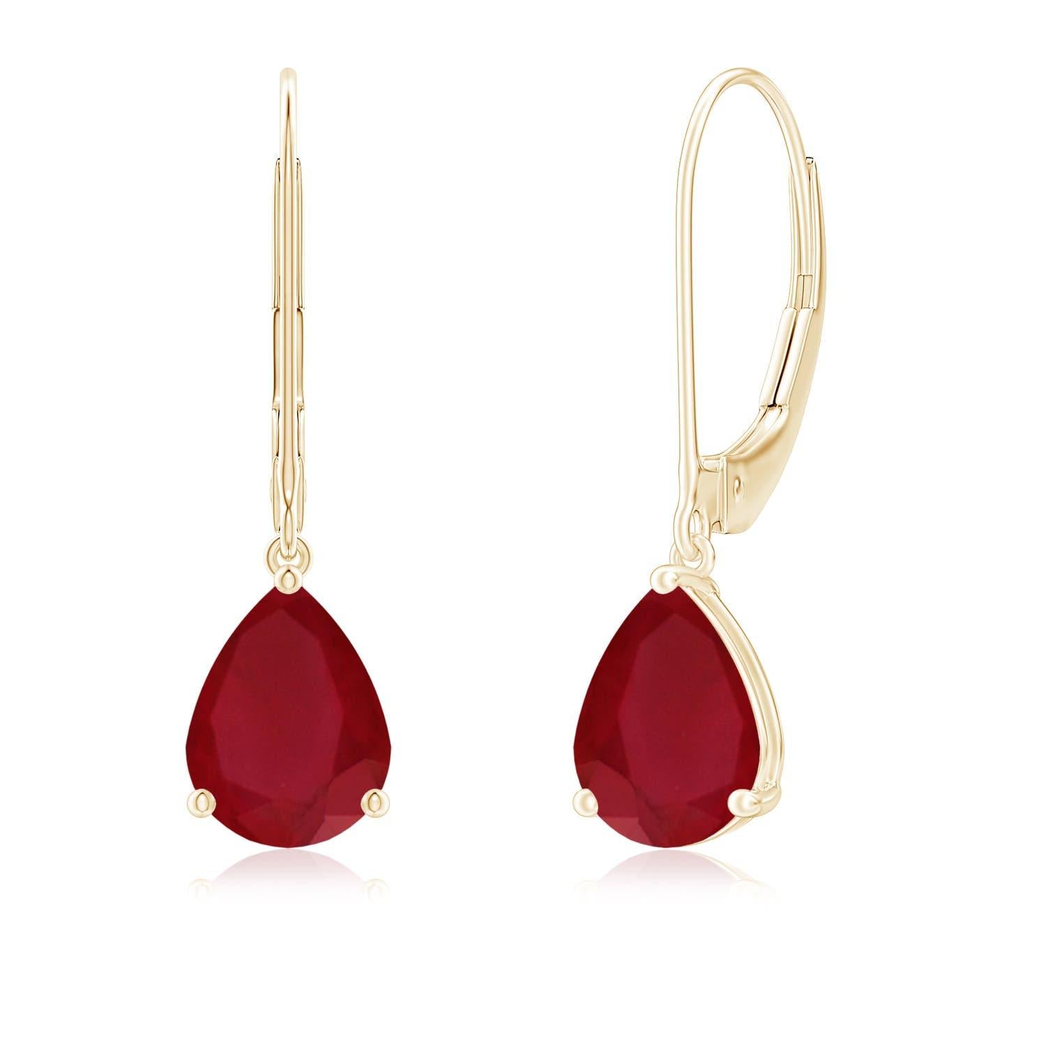 Angara - Boucles d'oreilles en or 14 carats avec solitaire naturel en forme de poire et rubis de 2,3 ct en vente 1