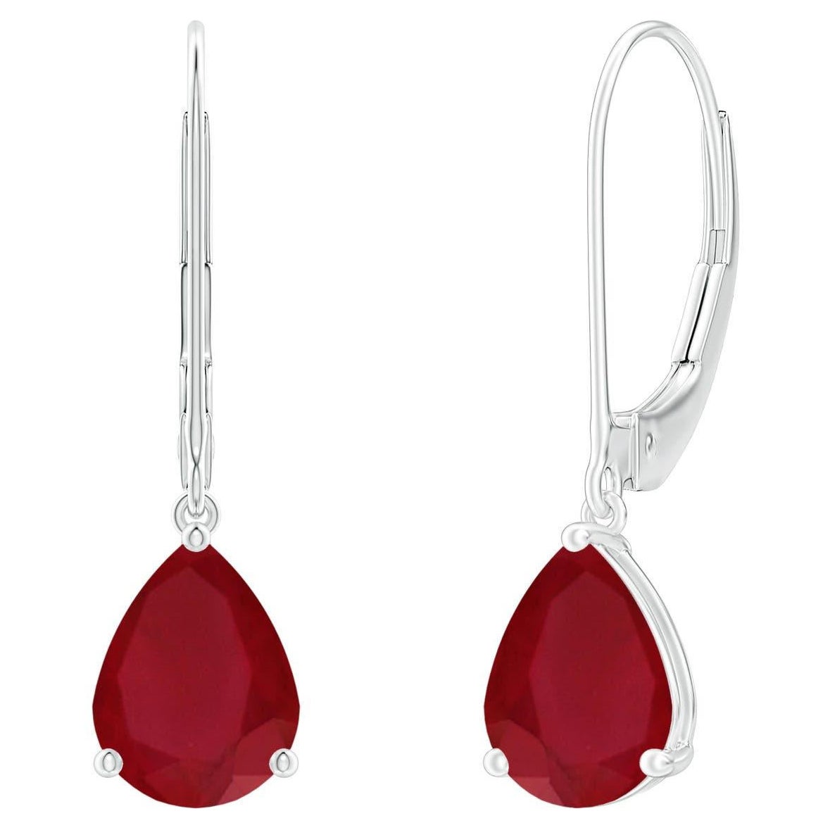 Angara - Boucles d'oreilles en or 14 carats avec solitaire naturel en forme de poire et rubis de 2,3 ct