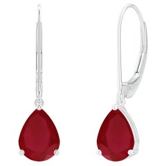 Angara - Boucles d'oreilles en or 14 carats avec solitaire naturel en forme de poire et rubis de 2,3 ct