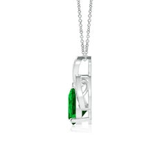 Angara Natural Solitaire Pear-Shaped Emerald Flame Pendant in 14K Solid Gold