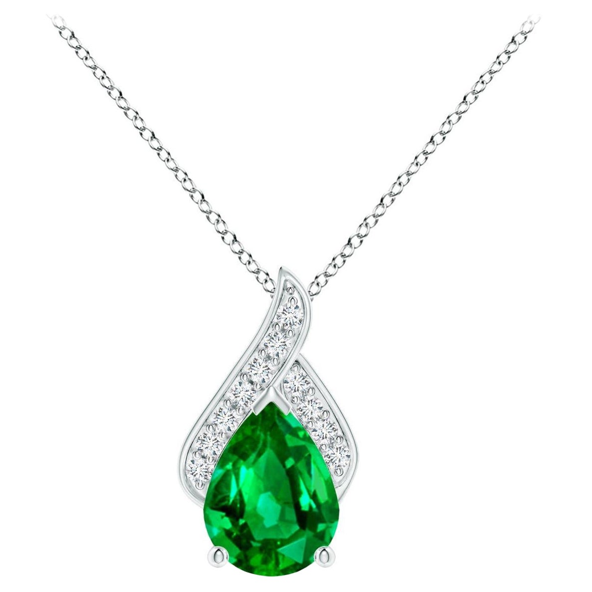 Pendentif en or massif 14K avec émeraude en forme de poire et solitaire naturel Angara en vente
