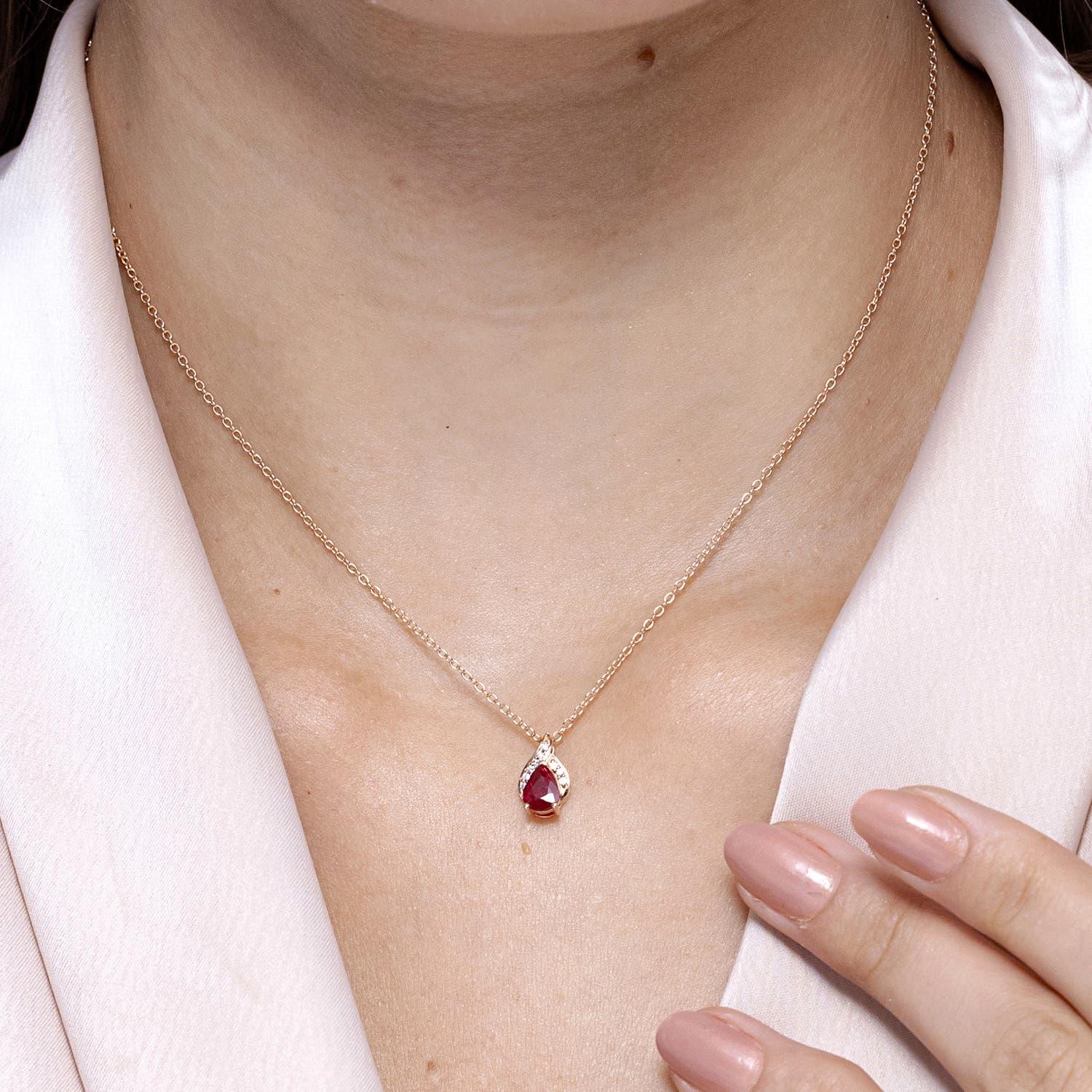 Modern Angara Natural Solitaire Pear-Shaped Ruby Flame Pendant in 14K Solid Gold For Sale