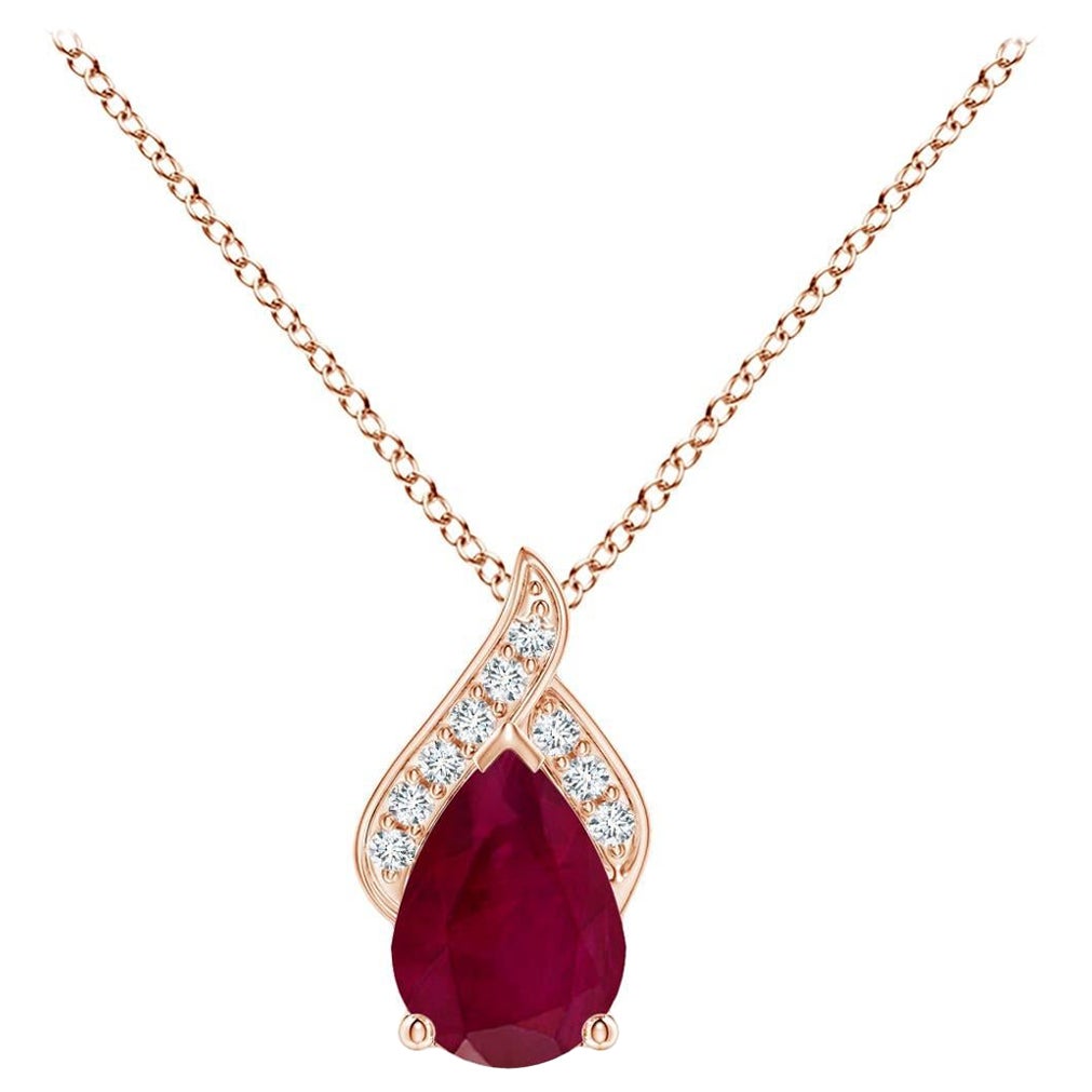 Angara Natural Solitaire Pear-Shaped Ruby Flame Pendant in 14K Solid Gold