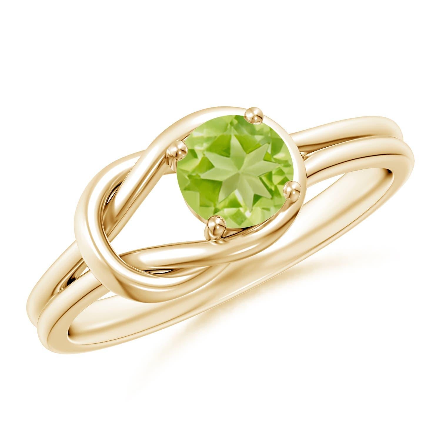 Angara Anello solitario naturale con peridoto e nodo infinito in oro massiccio 14K per donna in vendita 2