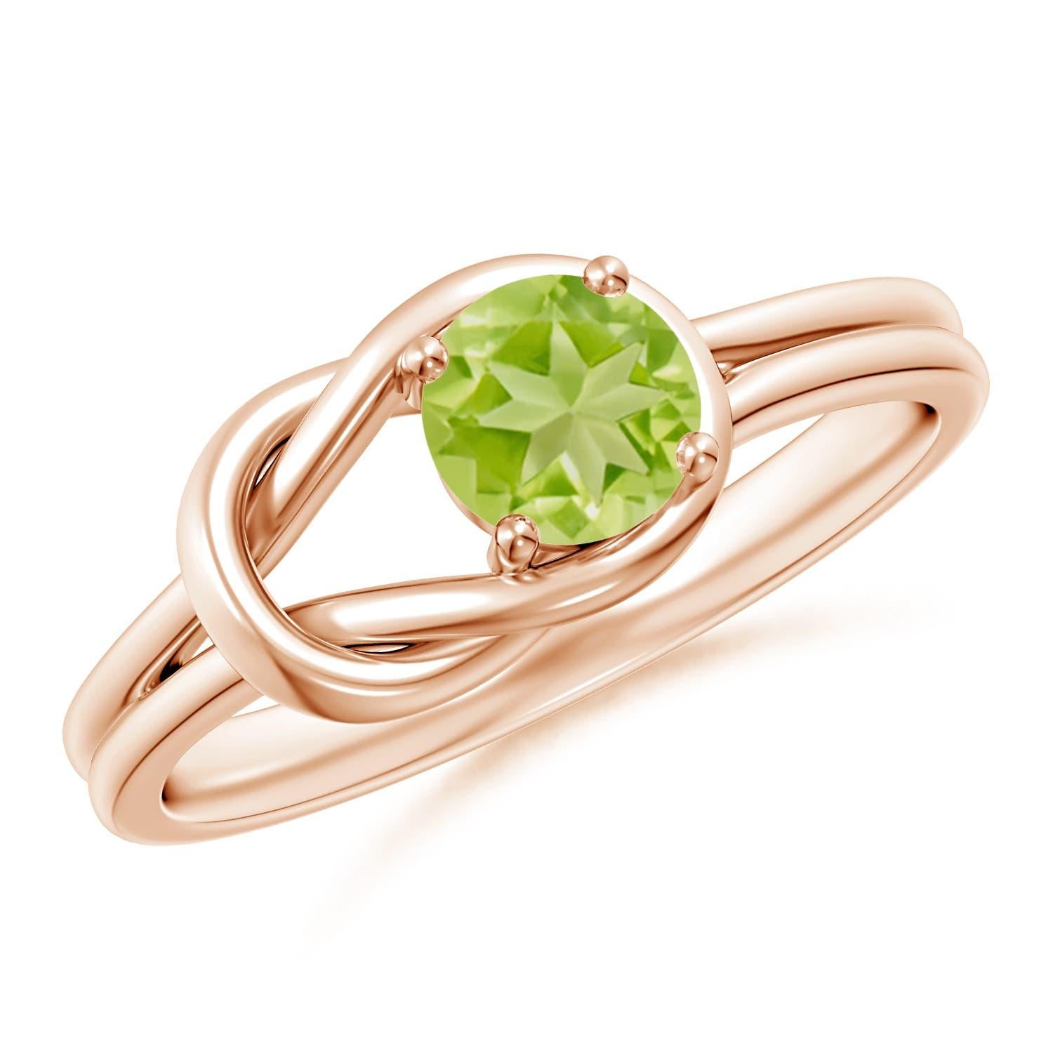Angara Anello solitario naturale con peridoto e nodo infinito in oro massiccio 14K per donna in vendita 3