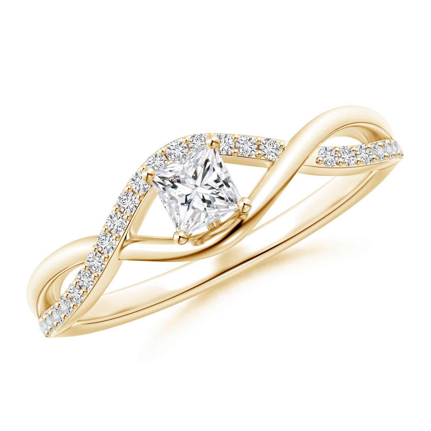 Angara Natürlicher Solitär Diamantring mit Prinzessinnenschliff aus massivem 14K Gold im Angebot 1