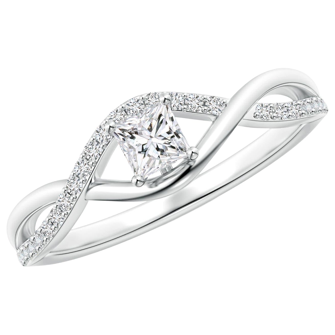 Angara Natürlicher Solitär Diamantring mit Prinzessinnenschliff aus massivem 14K Gold
