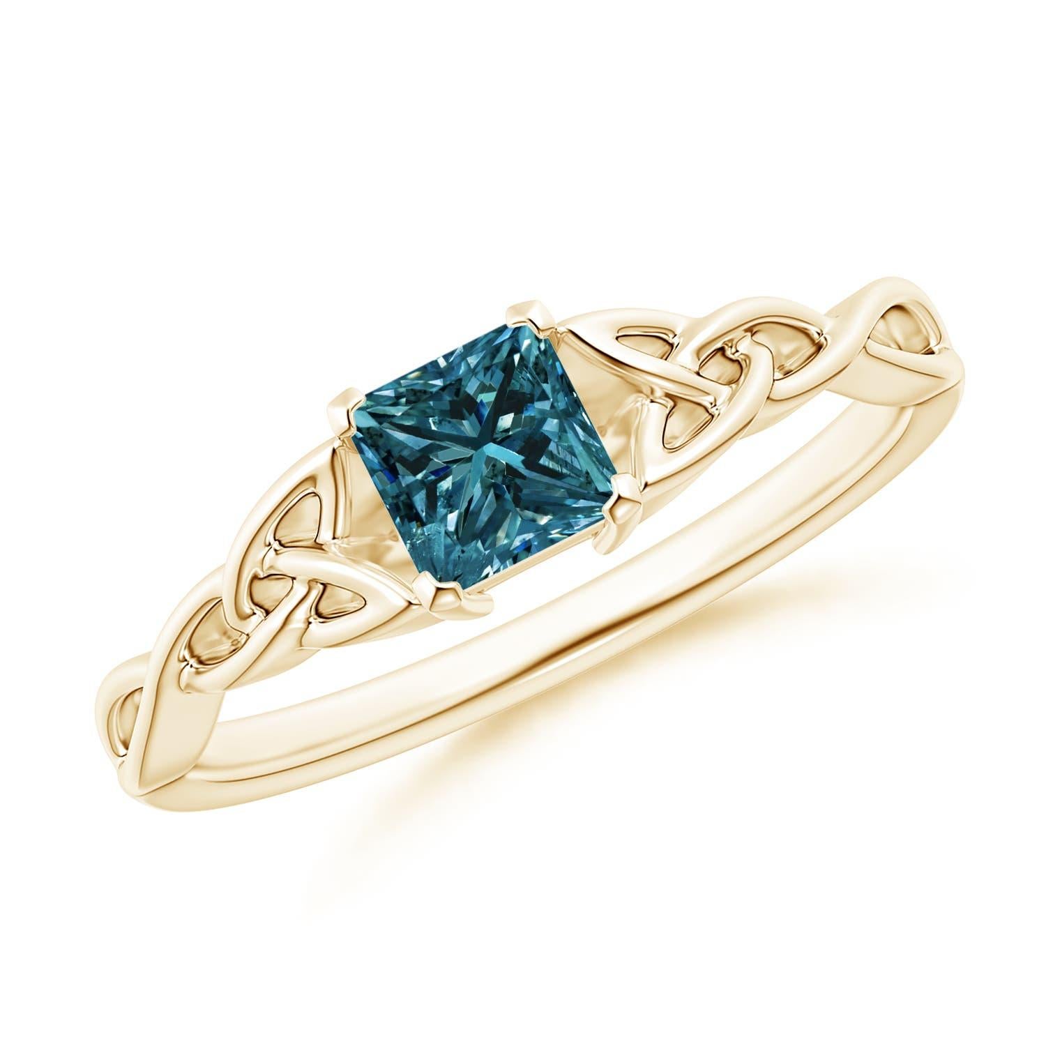 Angara Natürlicher Solitärring mit Princess-Schliff und blauem Diamanten in 14K Gold im Angebot 1