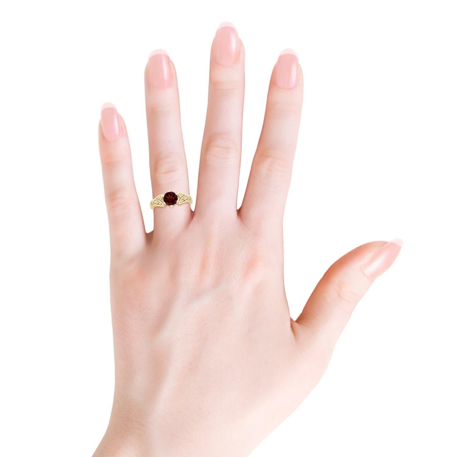 Women's Angara Natural Solitaire Round 1 ct Garnet Celtic Knot Ring in 14K Solid Gold For Sale