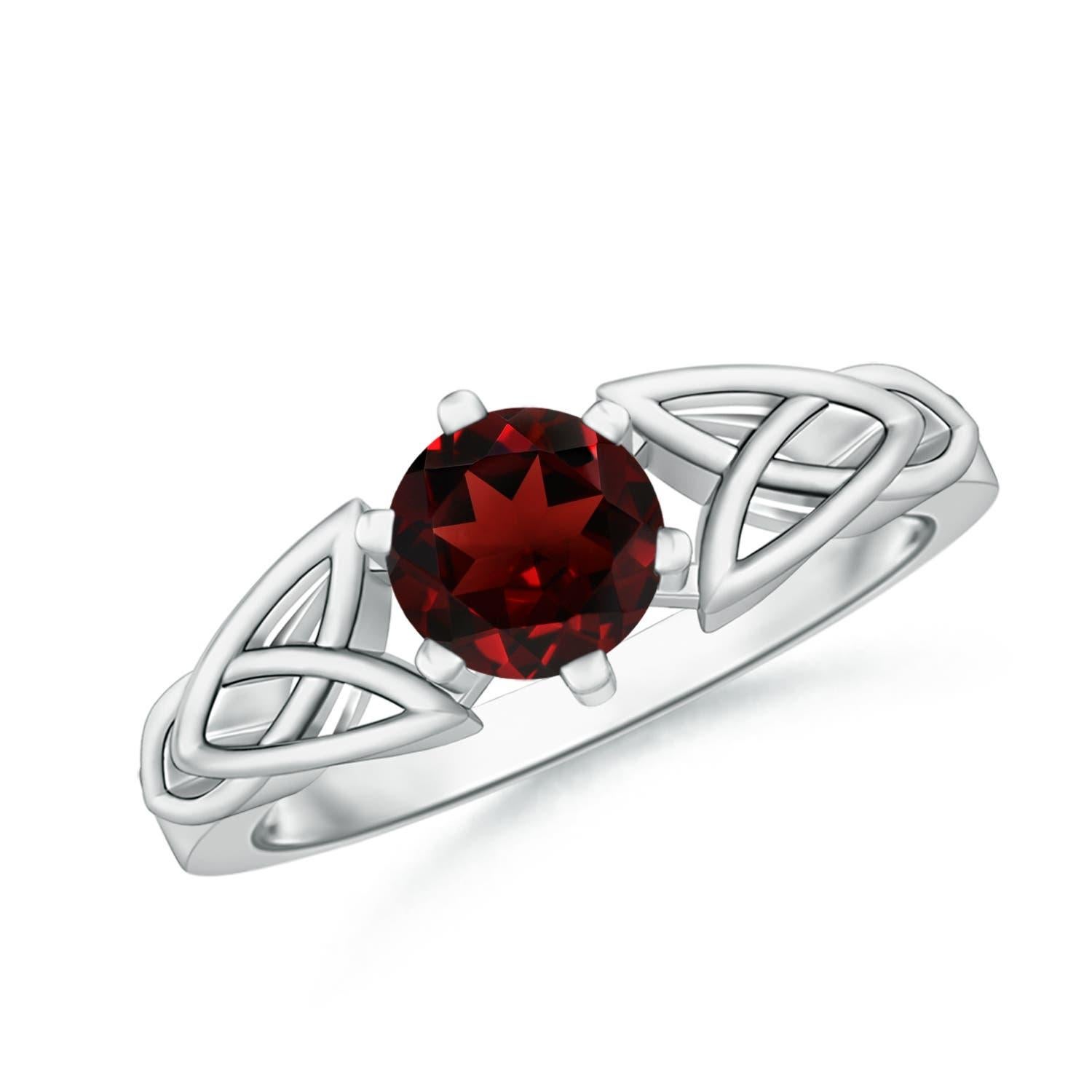 Angara Natural Solitaire Round 1 ct Garnet Celtic Knot Ring in 14K Solid Gold For Sale 2
