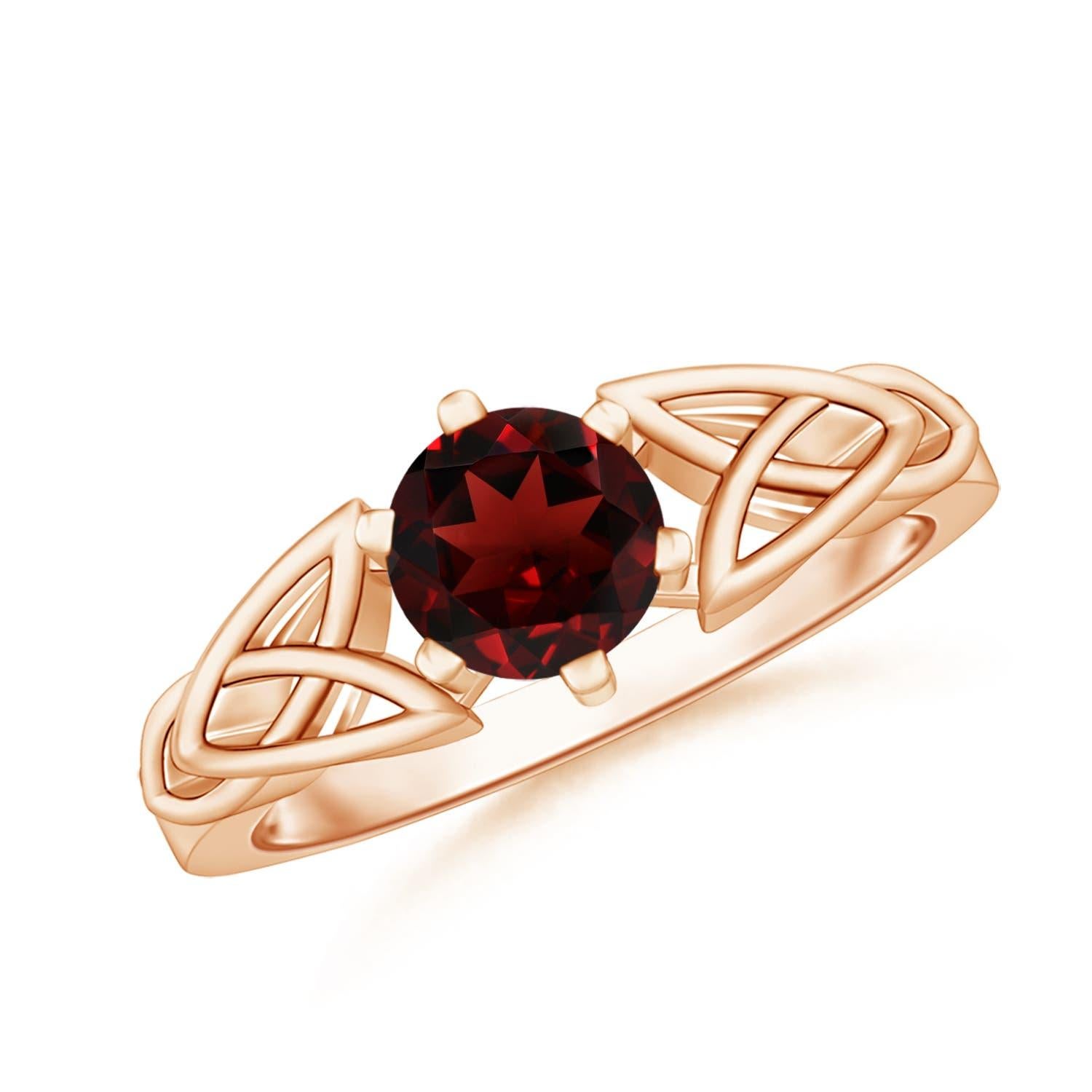 Angara Natural Solitaire Round 1 ct Garnet Celtic Knot Ring in 14K Solid Gold For Sale 3