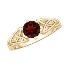 Angara Natural Solitaire Round 1 ct Garnet Celtic Knot Ring in 14K Solid Gold