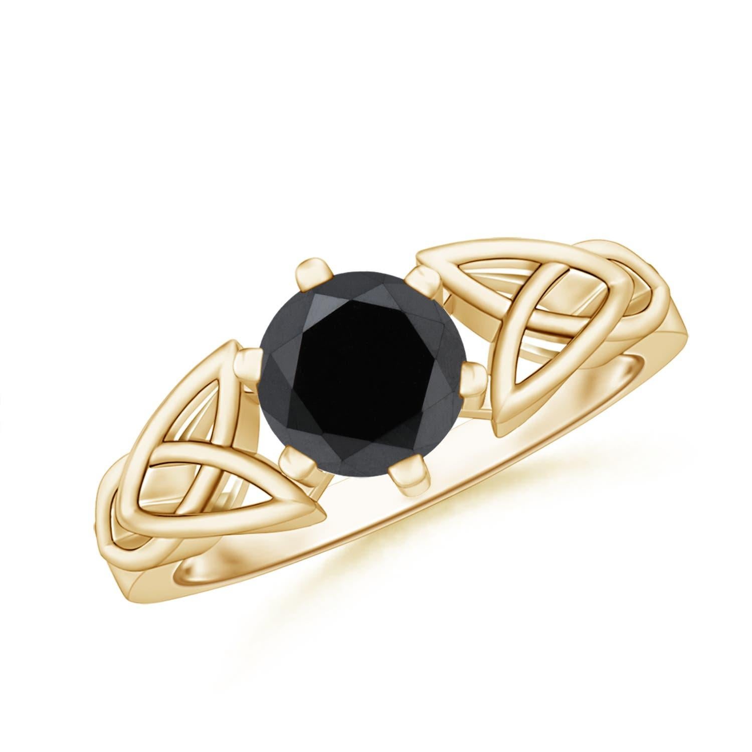 Anillo Angara de Diamante Negro Realzado con Solitario Natural Redondo de 1,25 ct en Oro de 14K en venta 2